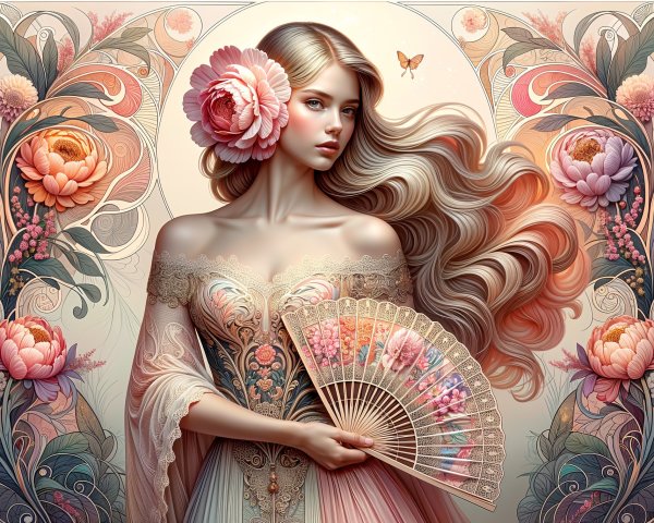 Serene Portrait of a Woman with Floral Elements