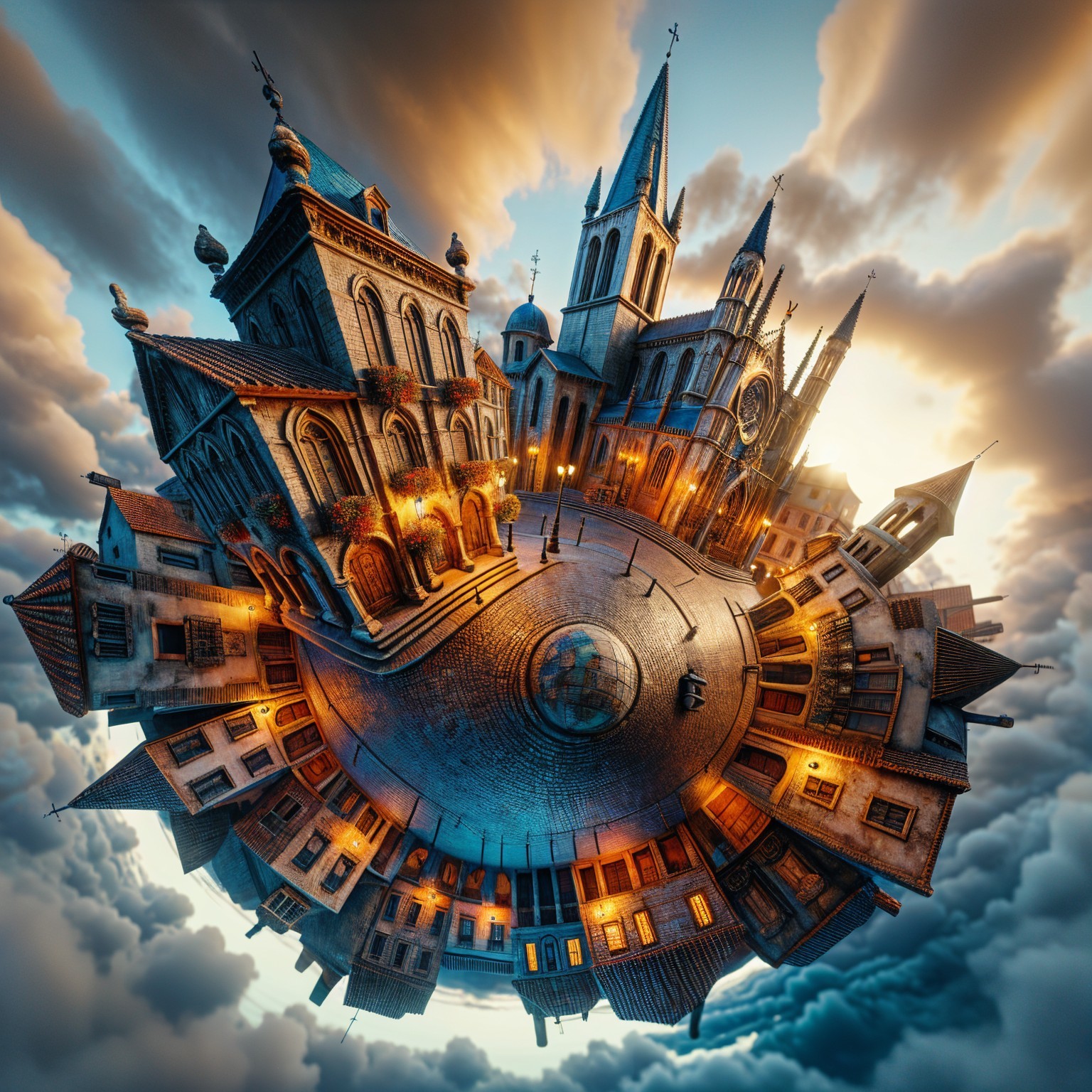Miniature Cityscape with Gothic and Medieval Architecture