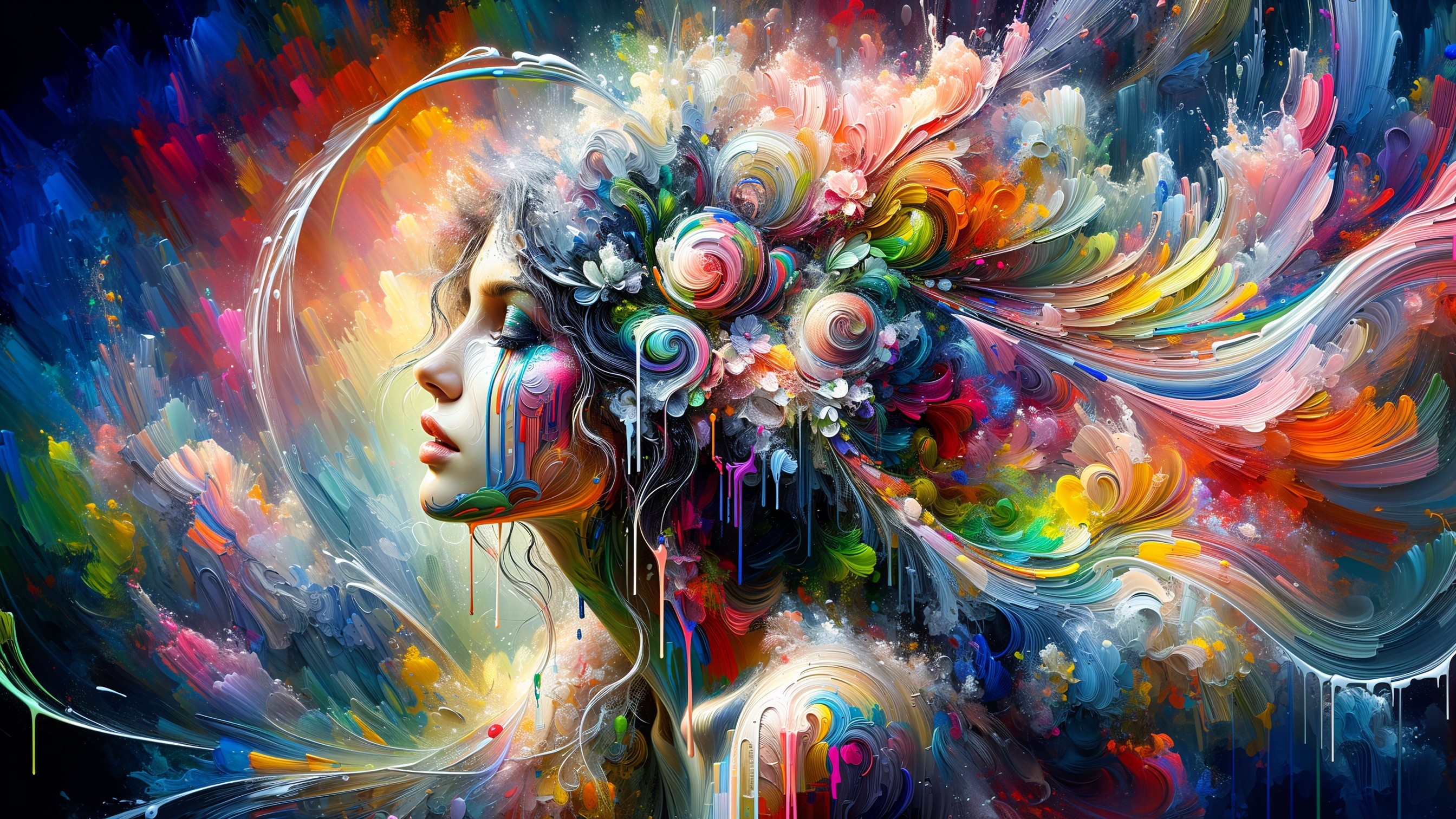 Vibrant Portrait of a Woman with Colorful Hair