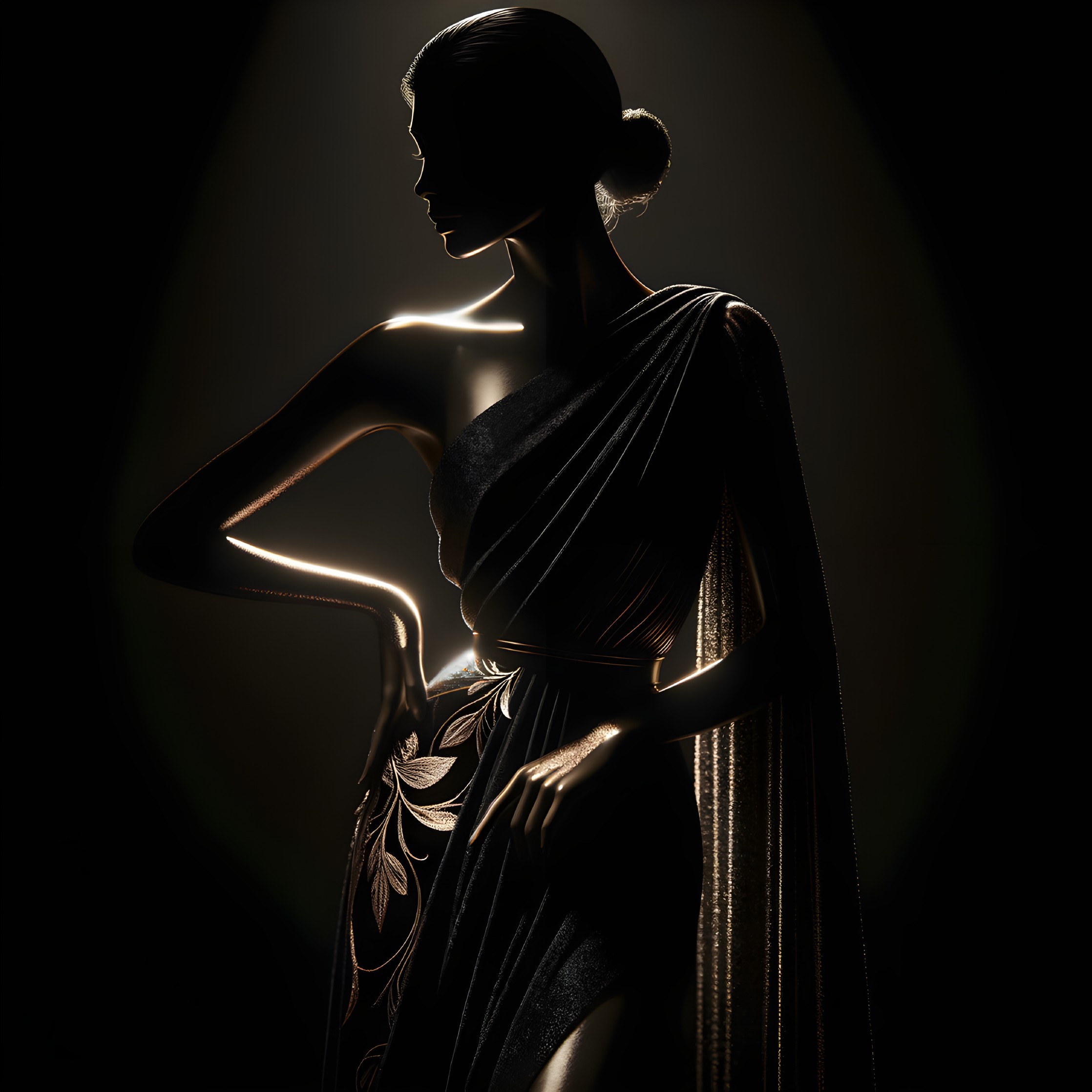 Elegant Woman Silhouette in Dark Ambiance