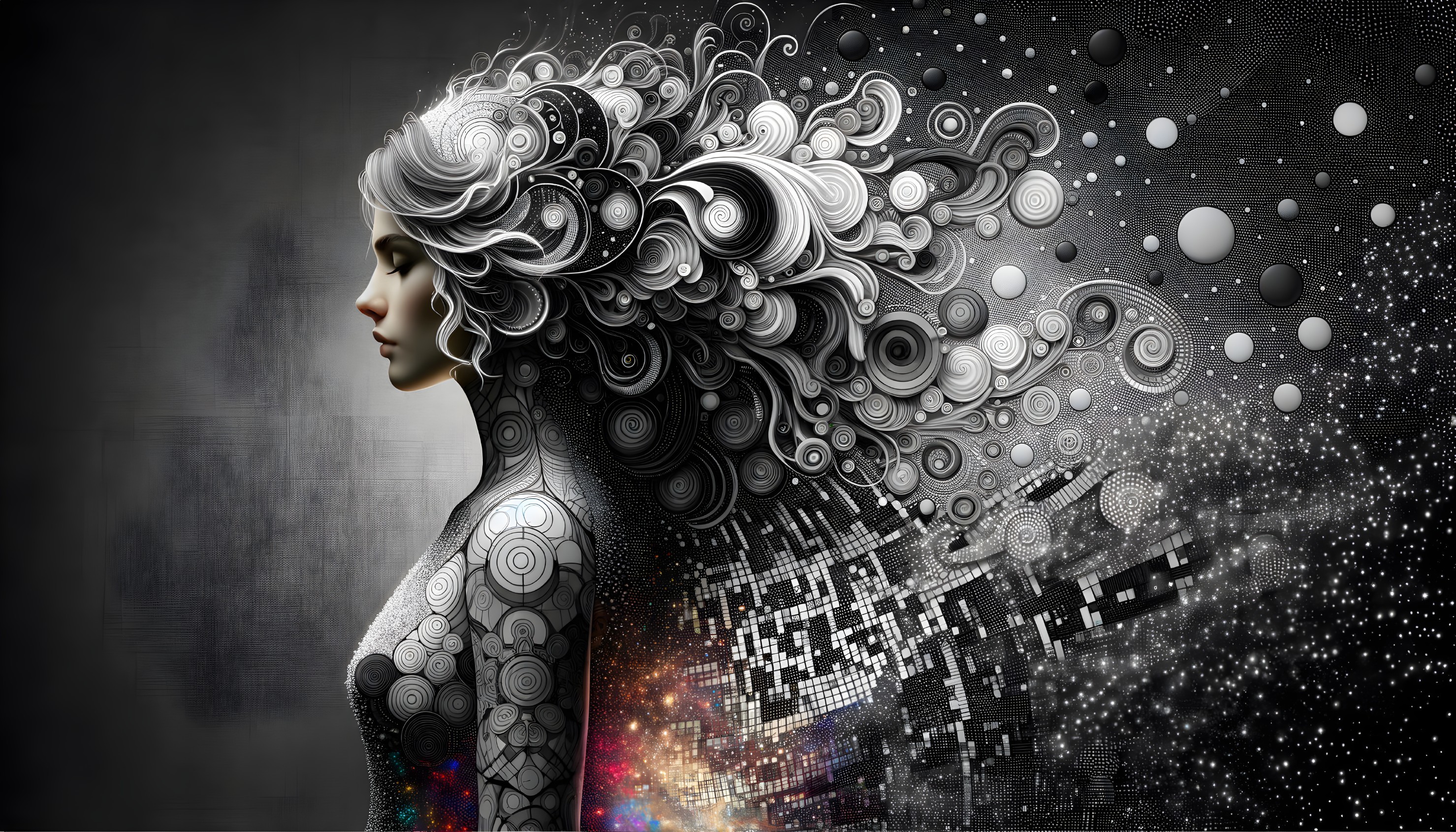 Stylized Silhouette of a Woman with Intricate Patterns
