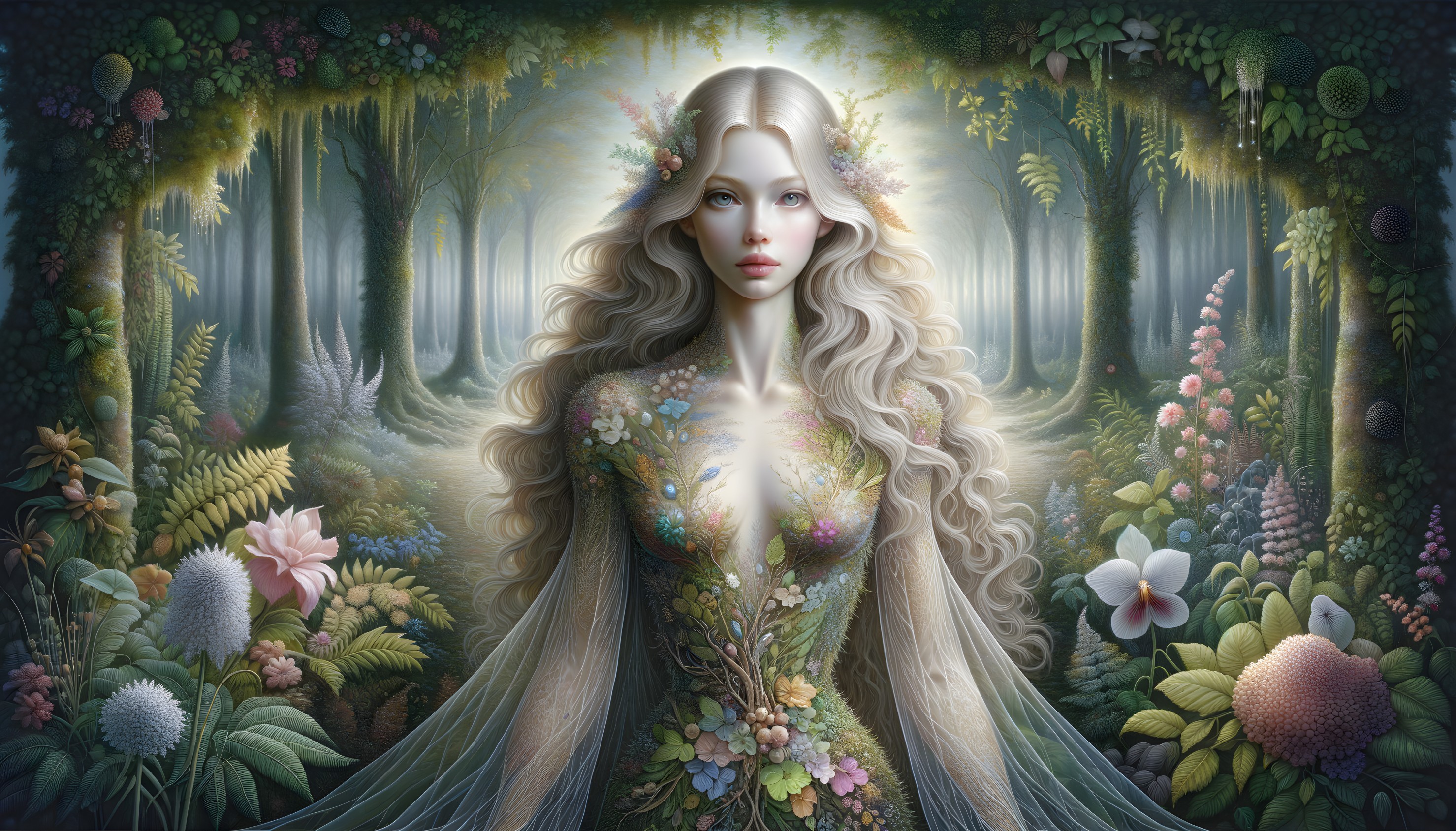 Mystical Forest Figure Surrounded by Nature's Beauty