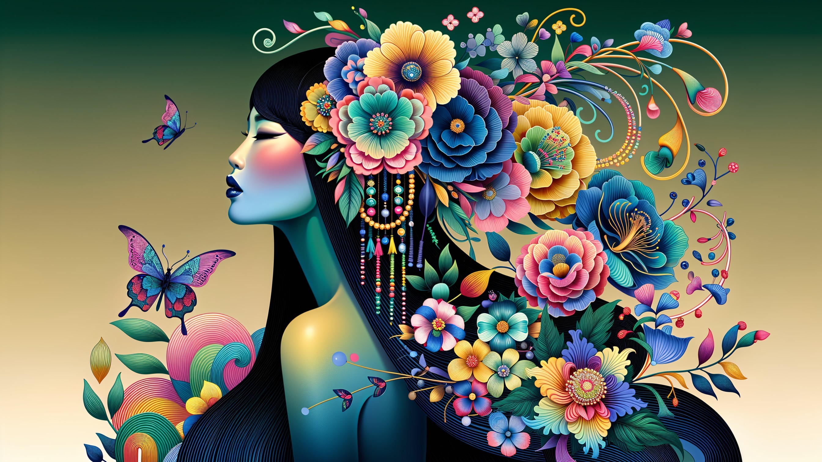 Vibrant Illustration of Woman's Profile with Flowers