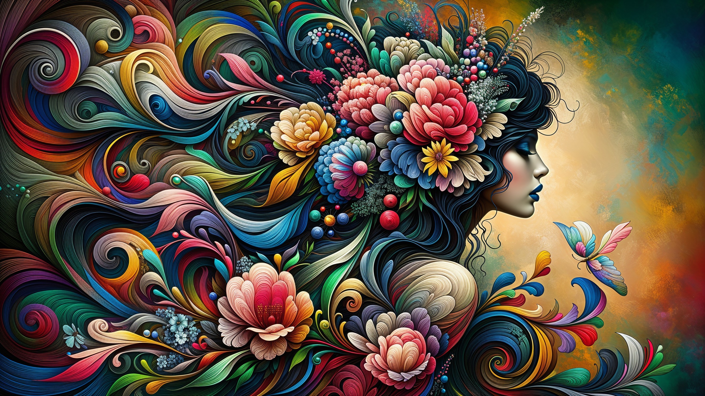 Vibrant Portrait of Woman with Floral Hair Design