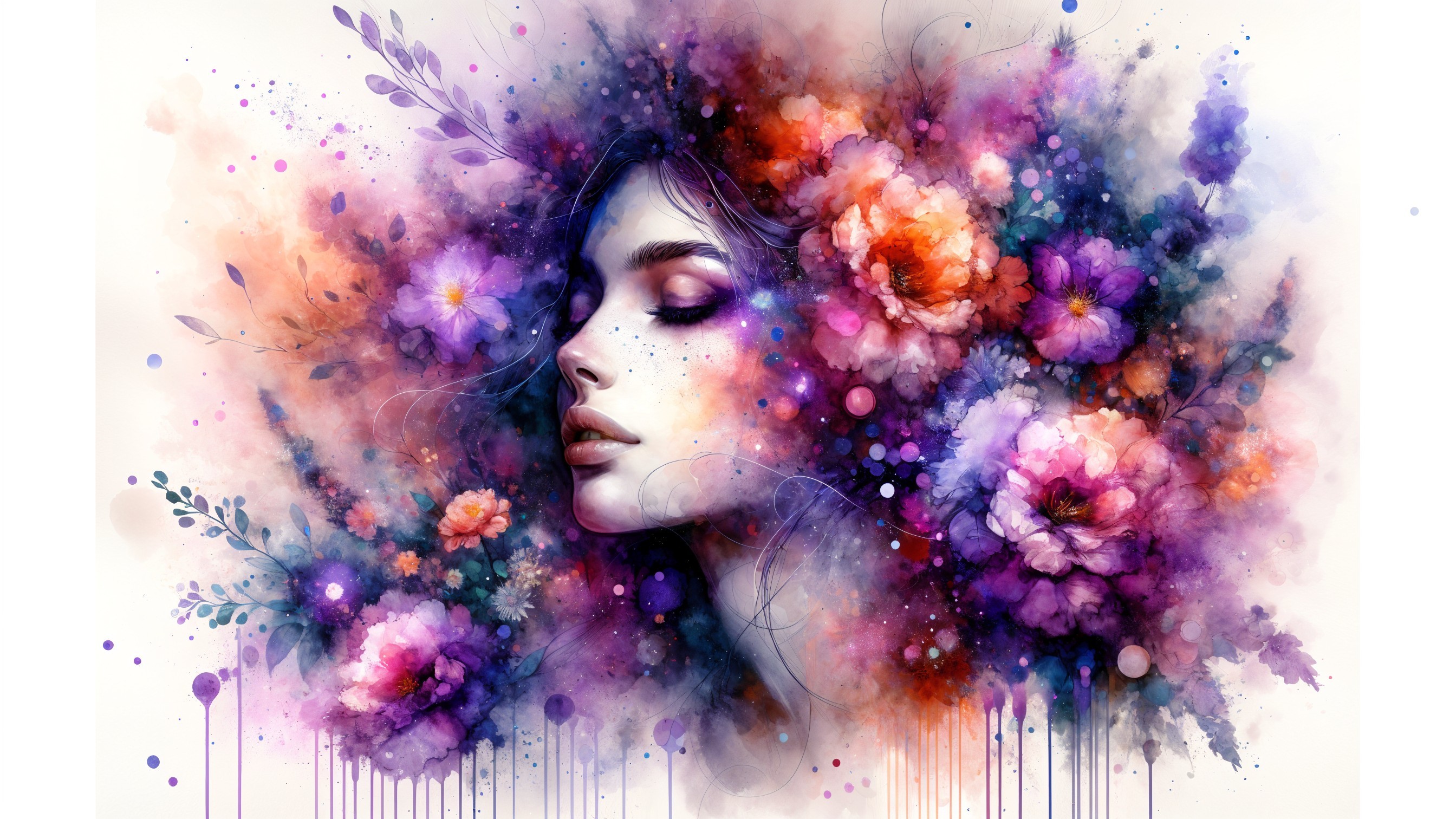 Vibrant Artistic Depiction of a Woman's Face with Flowers