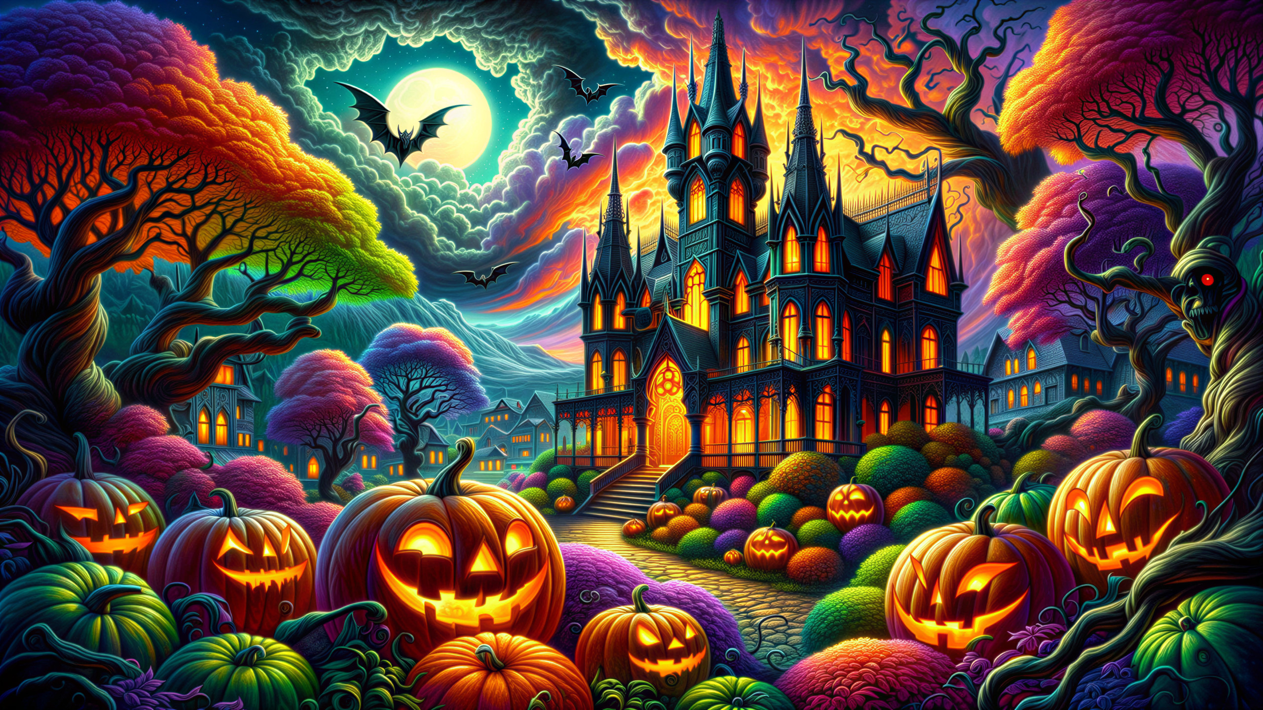 Gothic Castle Surrounded by Halloween Elements