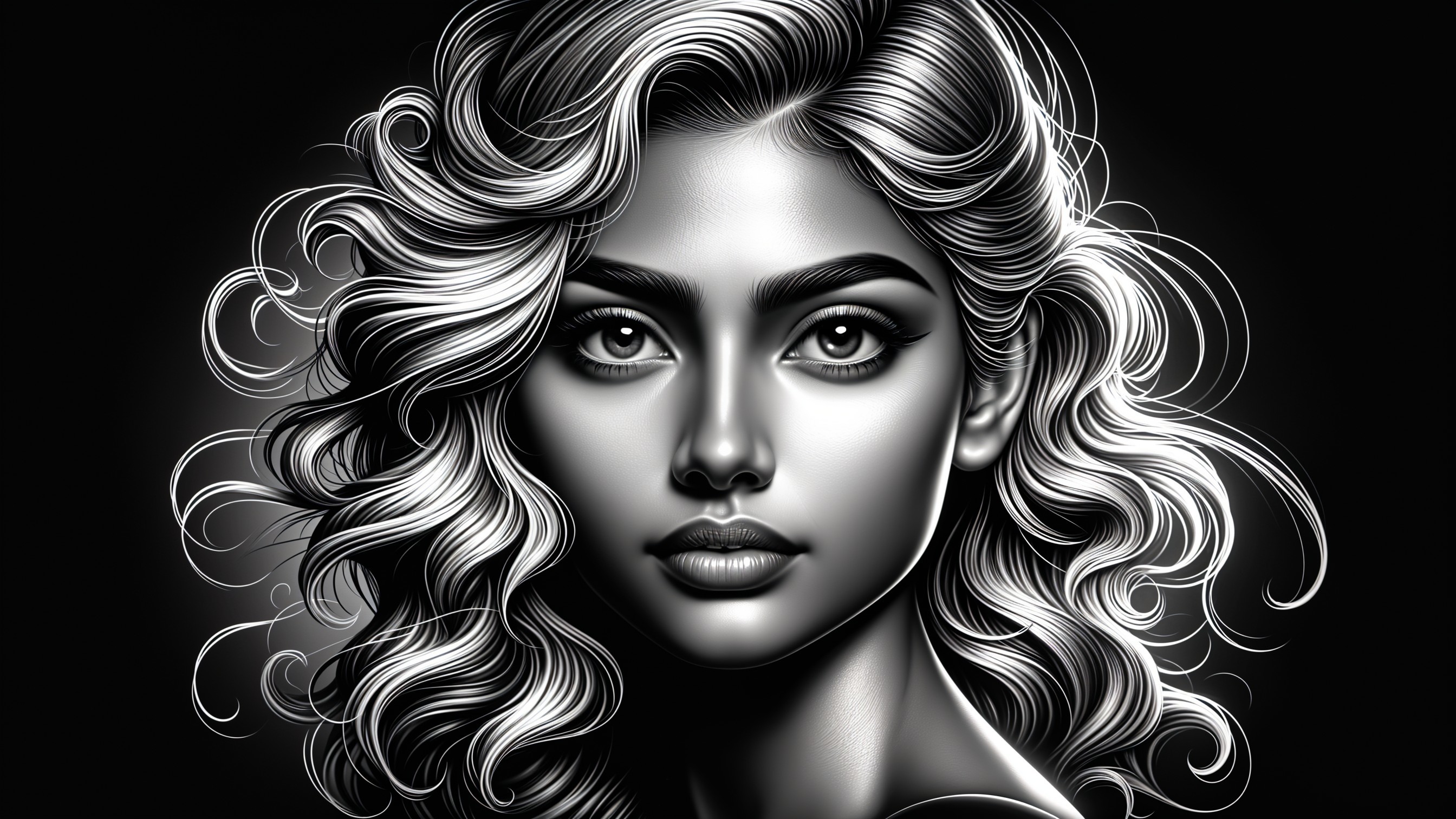 Black and White Portrait of a Young Woman's Beauty