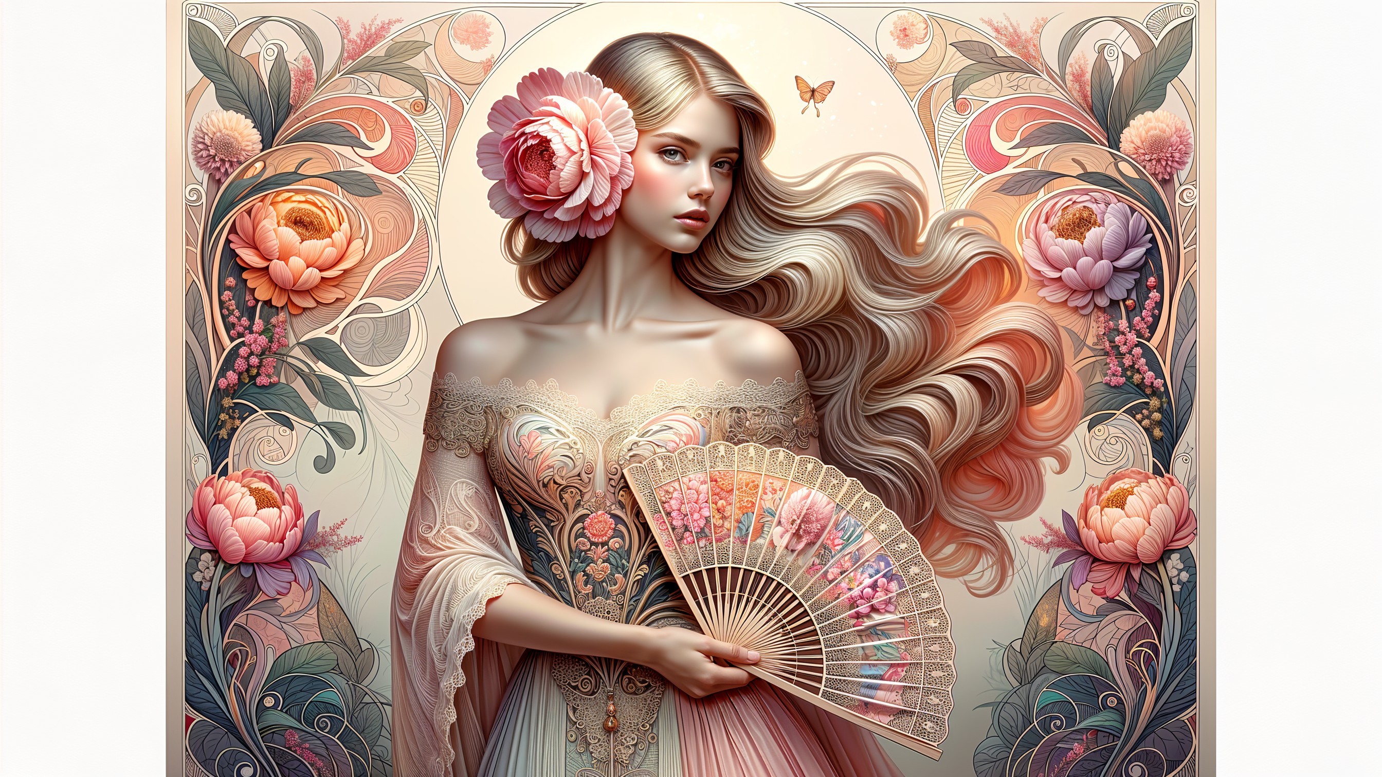 Serene Portrait of a Woman with Floral Elements