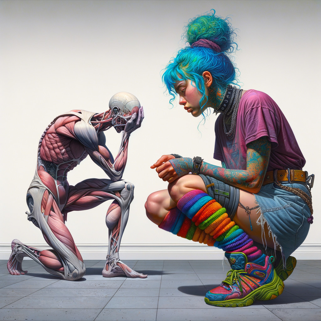 Colorful Young Woman with Anatomical Figure in Contrast