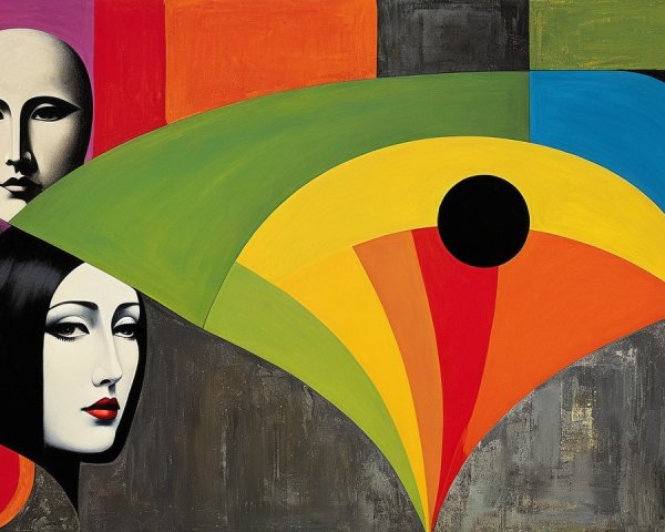 Stylized Faces Against Abstract Geometric Background