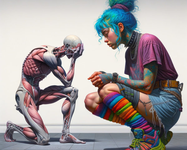 Colorful Young Woman with Anatomical Figure in Contrast