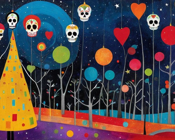 Whimsical Scene of Colorful Trees and Floating Orbs