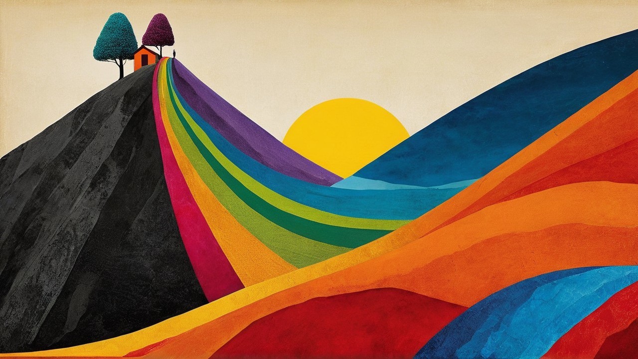 Surreal Landscape with Rainbow Hill and Whimsical House