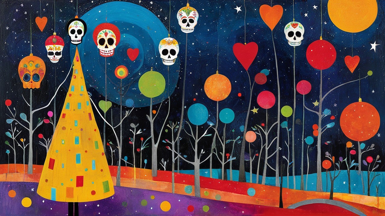 Whimsical Scene of Colorful Trees and Floating Orbs