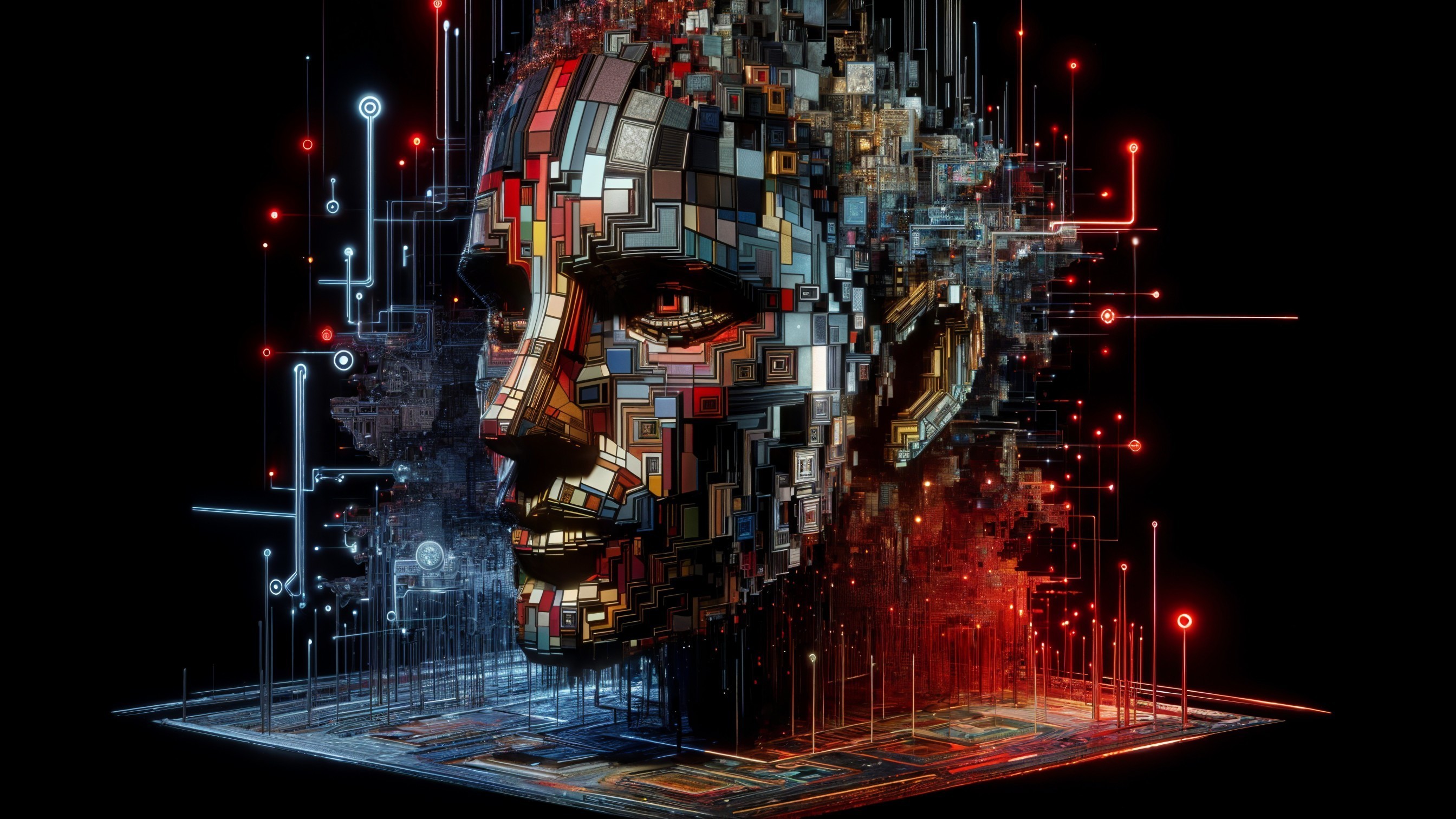 Digital Artwork of Geometric Humanoid Head Design