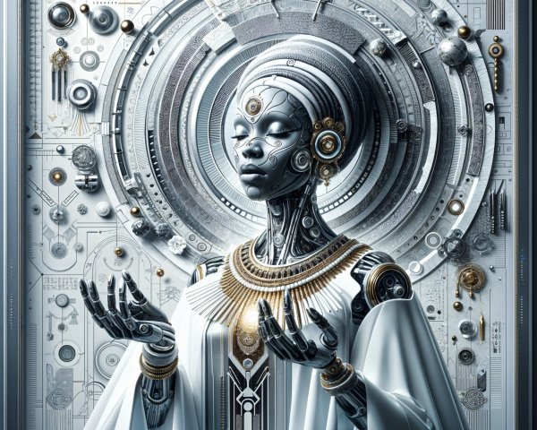 Futuristic humanoid robot with intricate metallic design