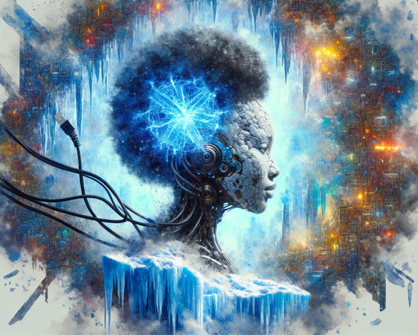 Futuristic Humanoid Figure with Mechanical Face