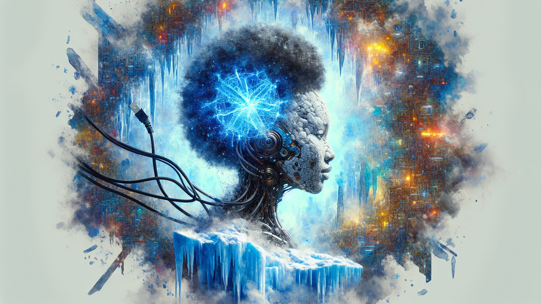 Futuristic Humanoid Figure with Mechanical Face