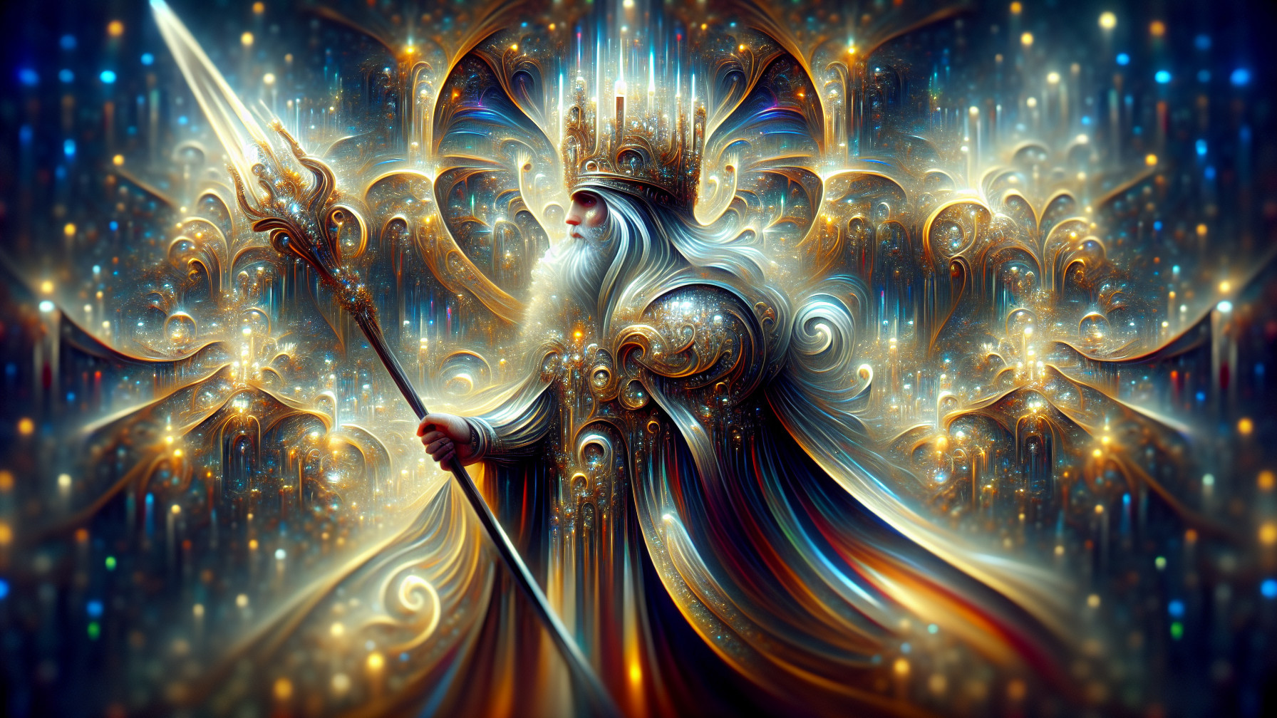 Majestic figure in regal robe with ornate details