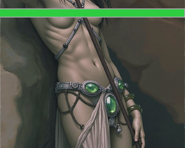 Fierce Female Warrior in Flowing Fabric and Jewelry
