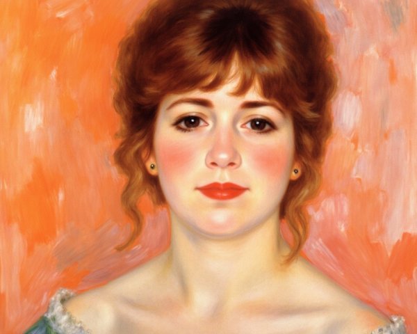 Portrait of a Young Woman in Blue Dress with Auburn Hair