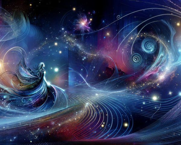 Cosmic Scene with Galaxies and Ethereal Figure