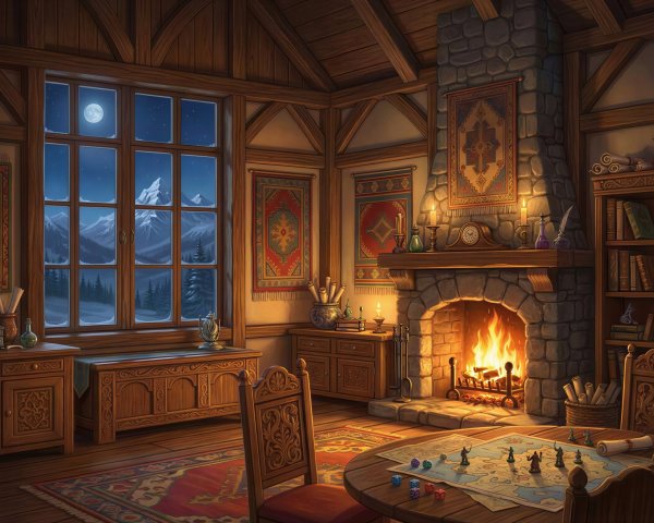 Cozy Fantasy Room with Fireplace and Mountain View