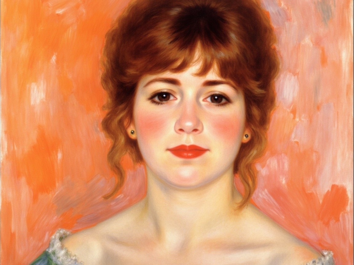 Portrait of a Young Woman in Blue Dress with Auburn Hair