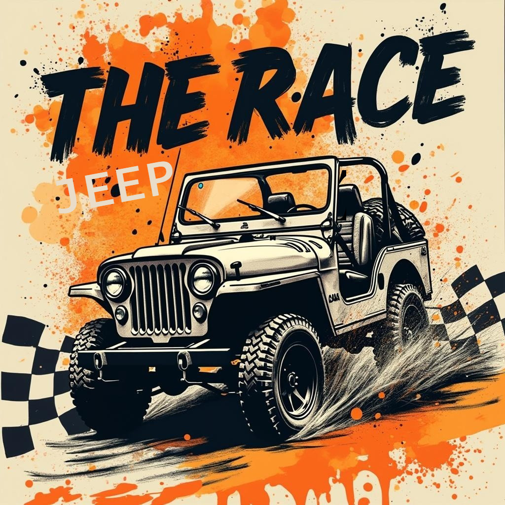 Rugged Jeep Design with Racing Theme and Checkered Flag