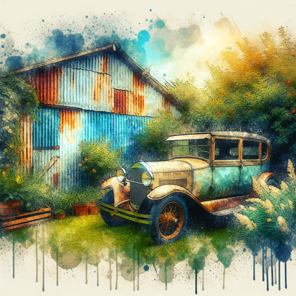 Vintage 1920s Car Next to Rustic Weathered Barn