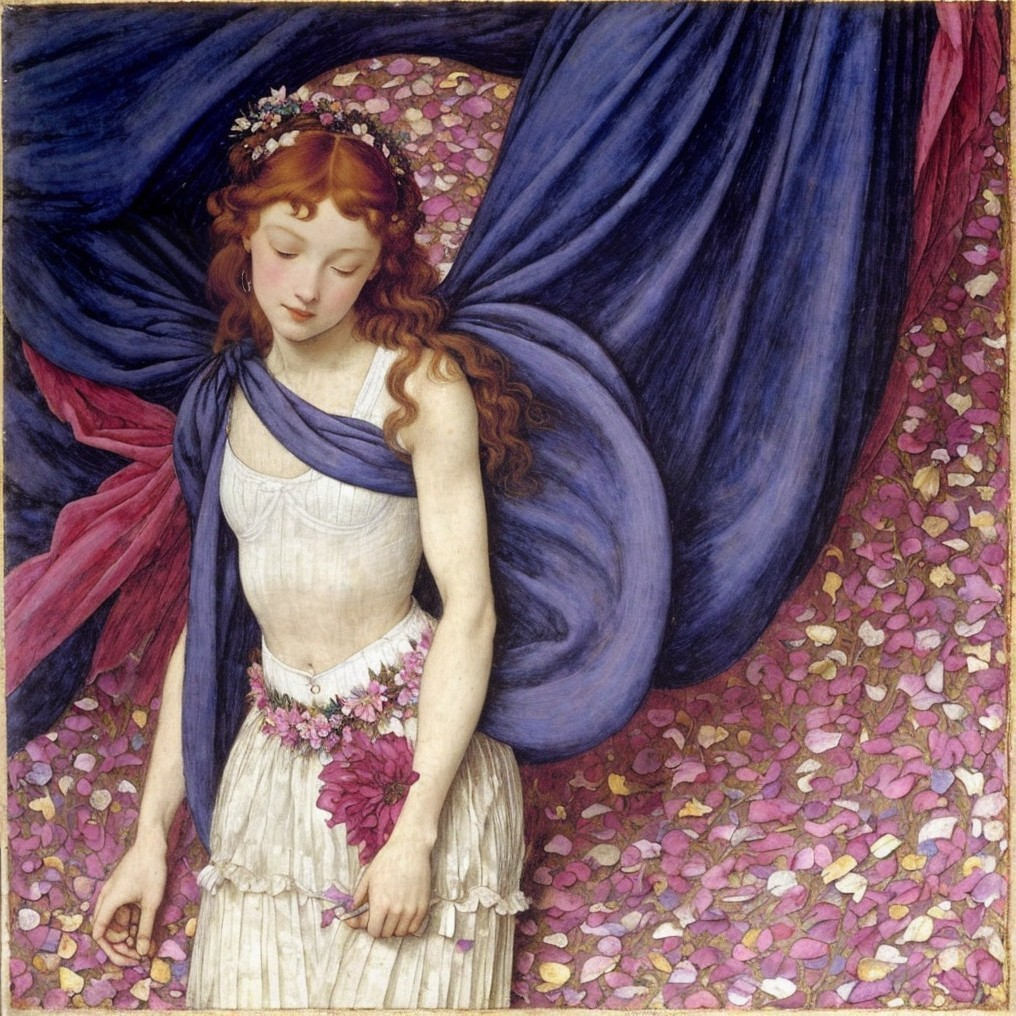 Pre-Raphaelite Style Painting of a Red-Haired Woman