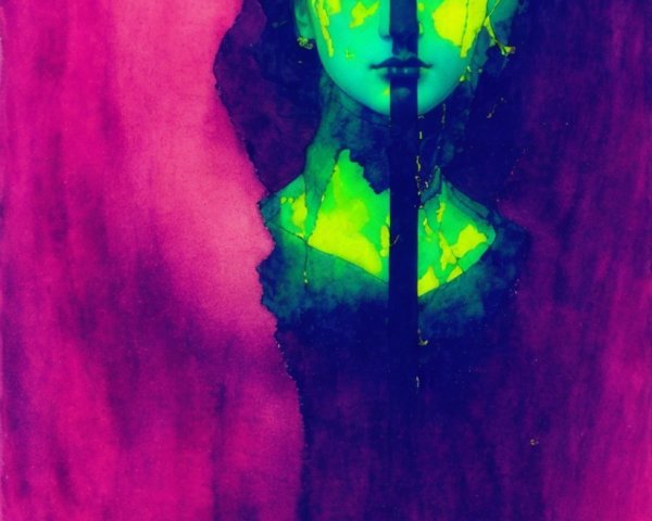 Vibrant Abstract Portrait of a Woman in Purple and Green
