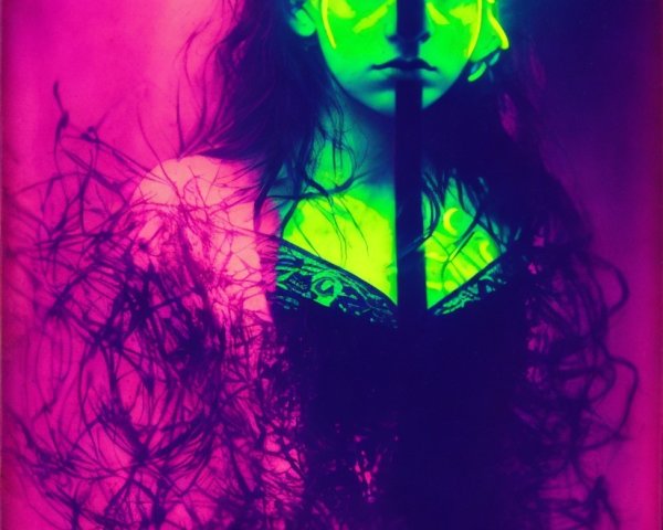 Portrait of a girl with neon green face markings