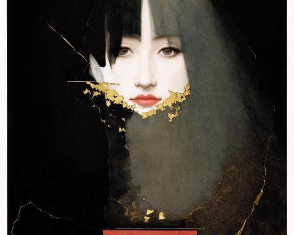 Haunting Face Artwork with Gold Leaf Accents