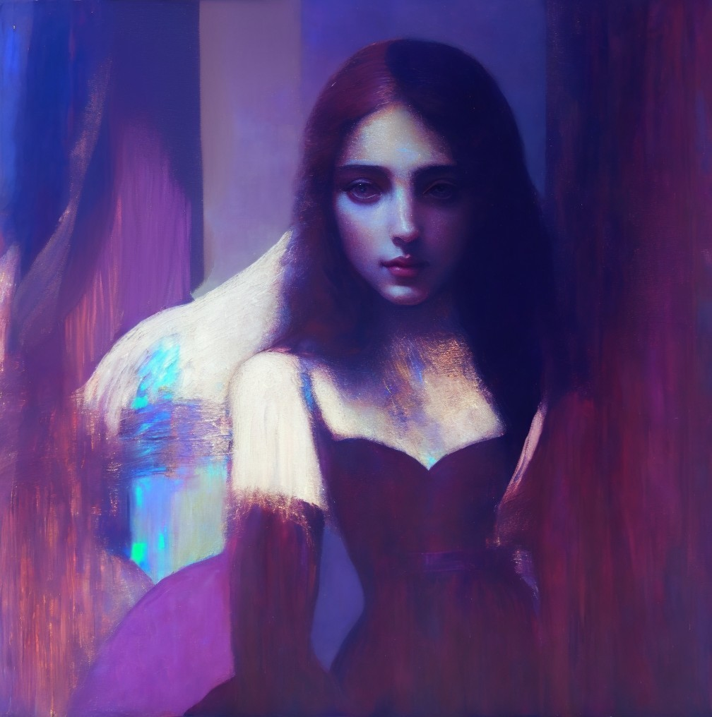 Young woman in elegant dress with soft gaze and light