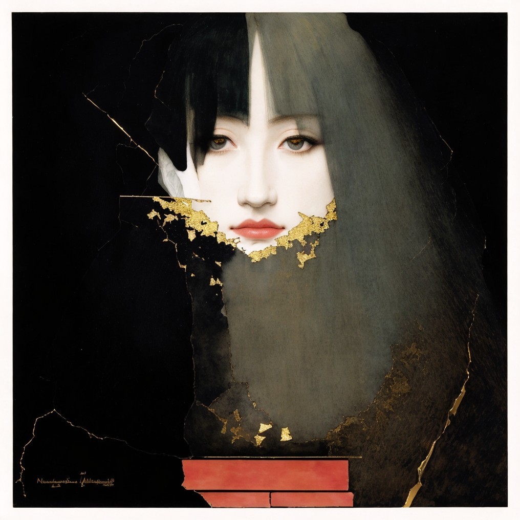 Haunting Face Artwork with Gold Leaf Accents