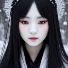 Digital Painting of an East Asian Woman in Snowy Forest