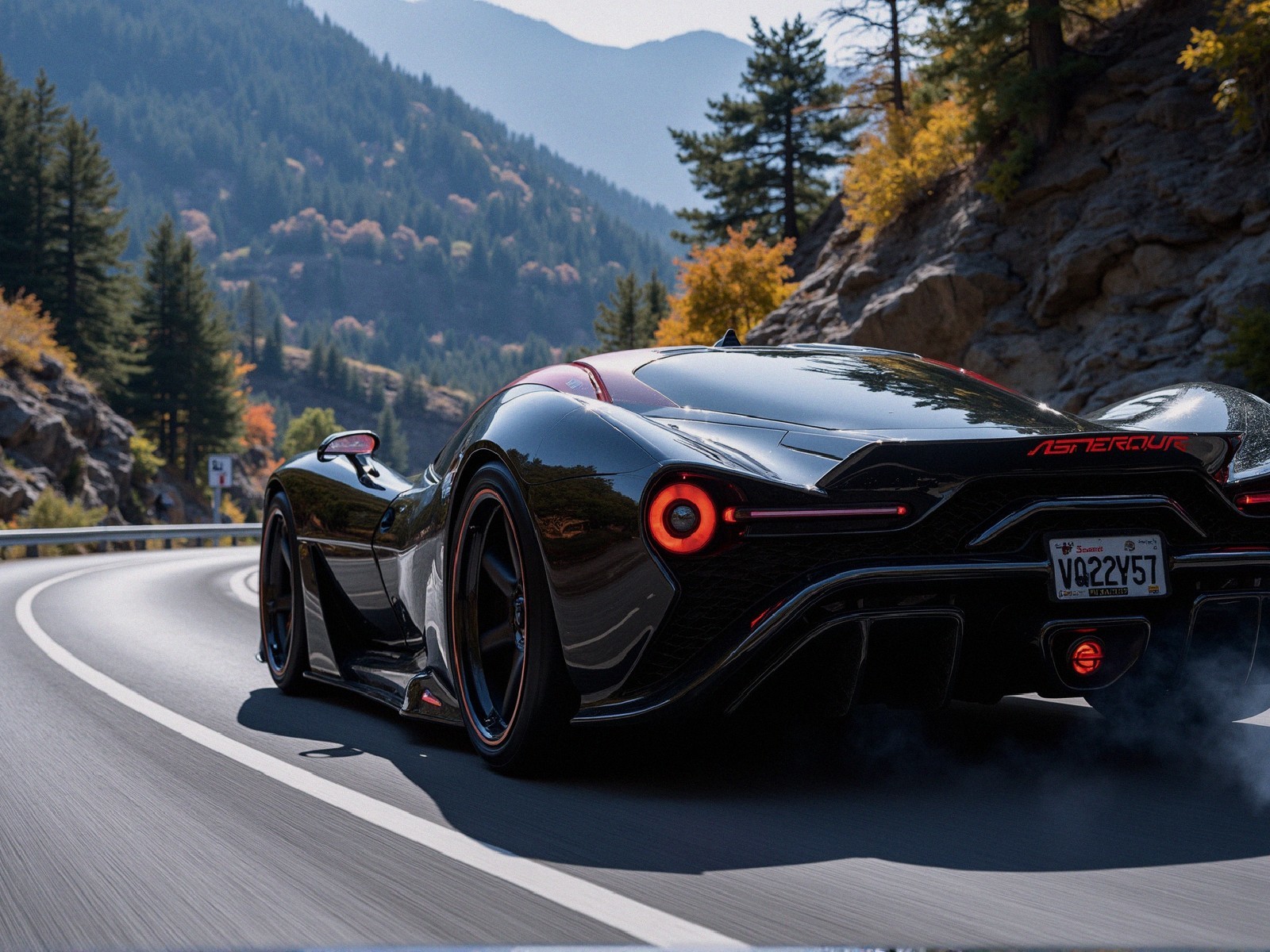 Black Sports Car with Red Details on Winding Road