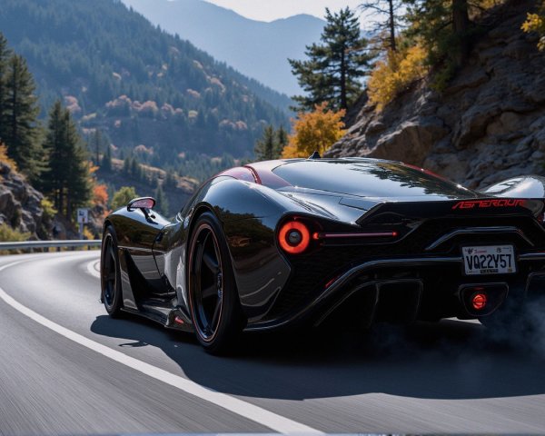 Black Sports Car with Red Details on Winding Road