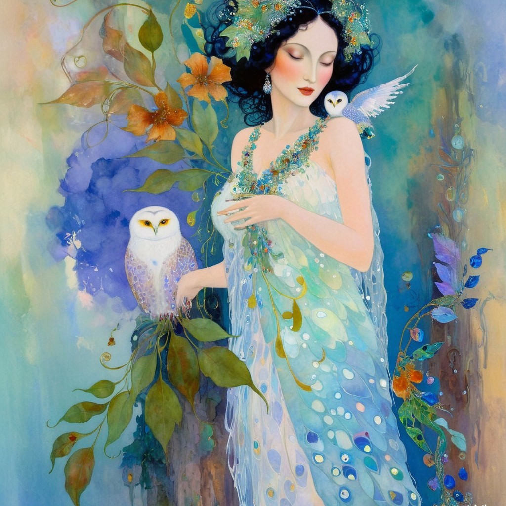 Whimsical Ethereal Painting of a Serene Woman