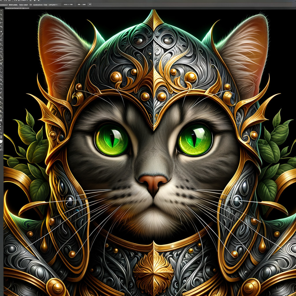 Majestic Cat in Intricate Silver and Gold Armor
