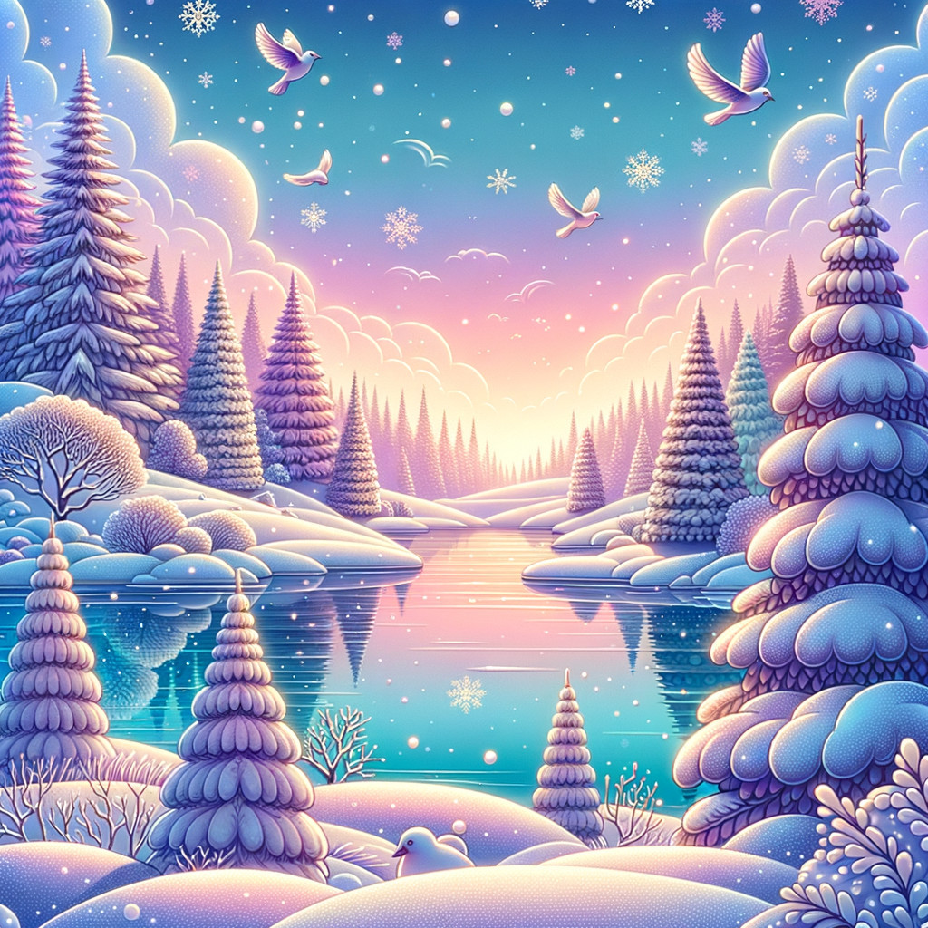 Serene Winter Landscape with Tranquil River and Snow