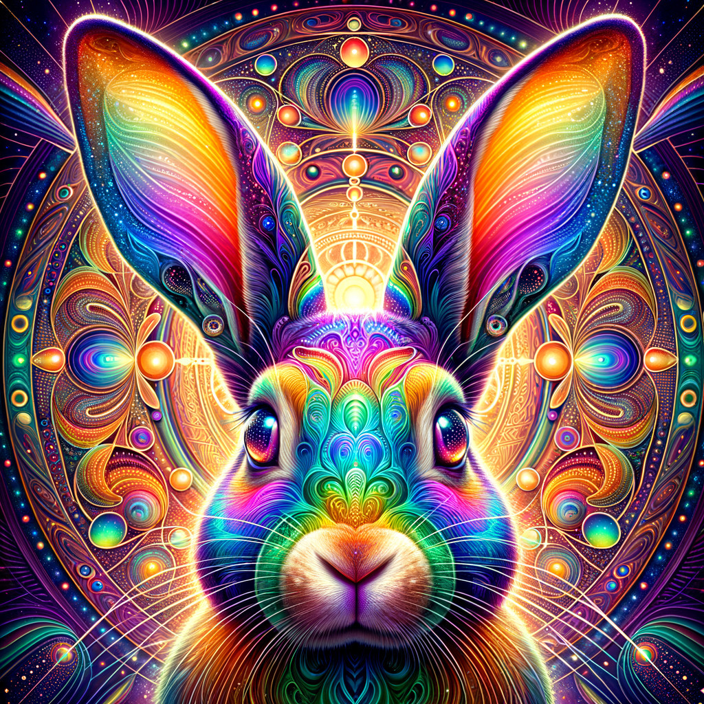 Psychedelic Rabbit with Colorful Patterns and Shapes