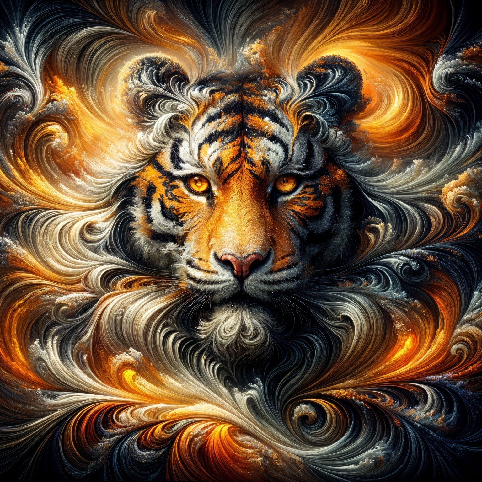 Abstract Tiger Face in Vibrant Colors and Patterns