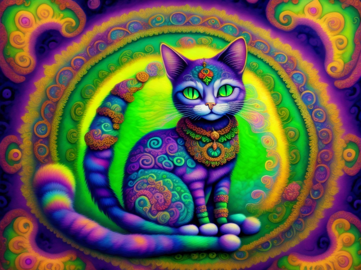 Psychedelic Cat with Vibrant Colors and Patterns