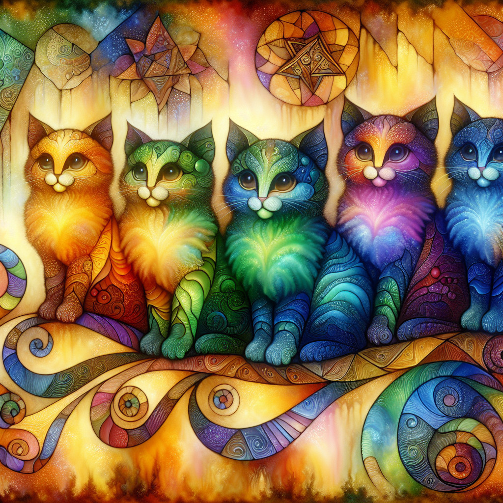 Vibrant Illustration of Whimsical Colorful Cats