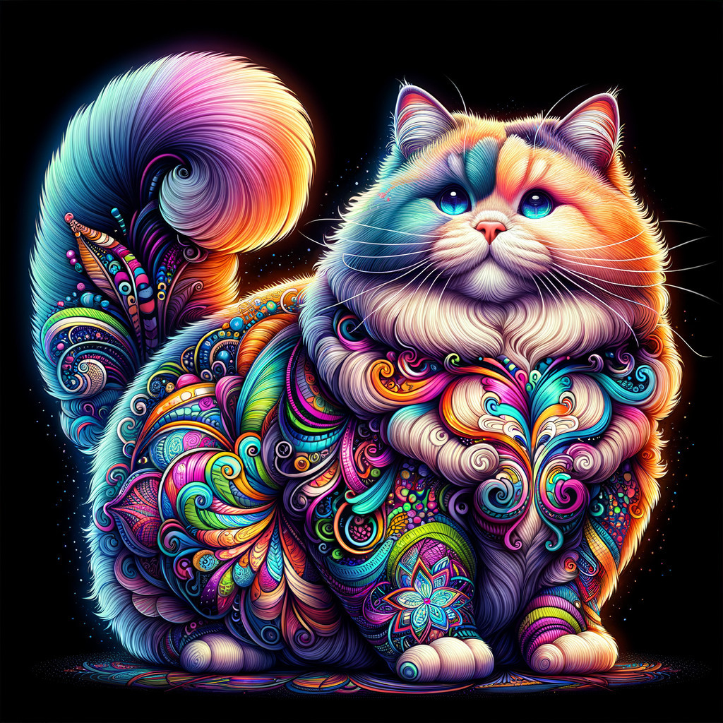 Vibrant Cat with Colorful Patterns on Black Background