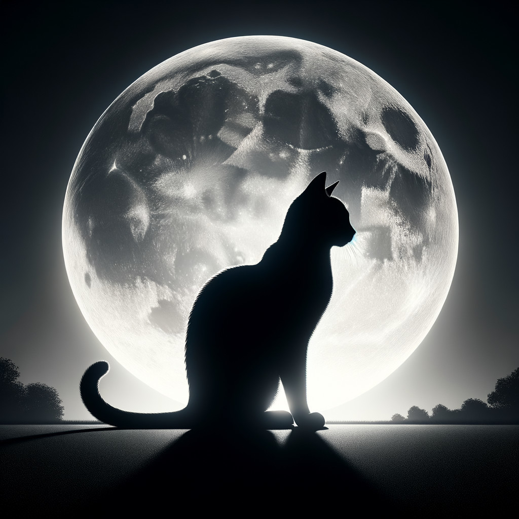 Silhouetted Cat Against Full Moon with Trees