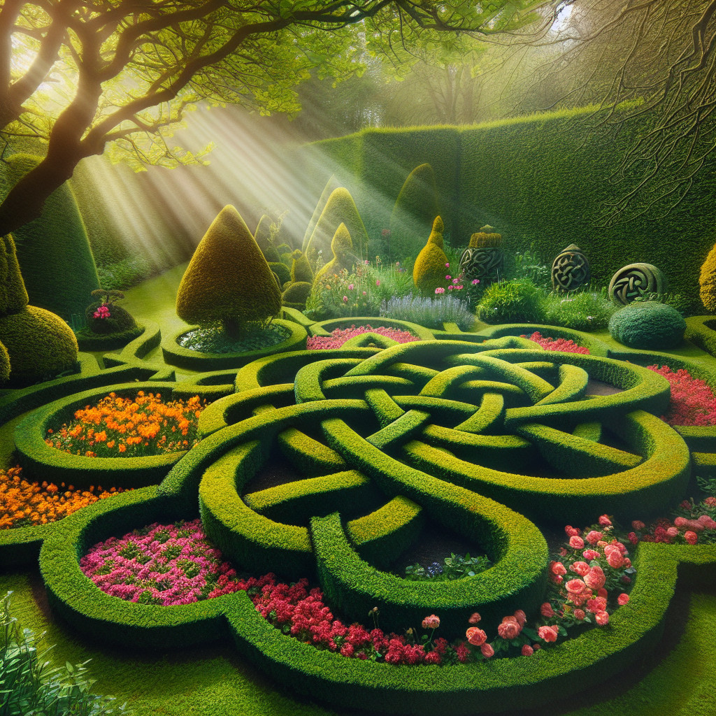 Intricate Topiary Garden with Celtic Knot Design