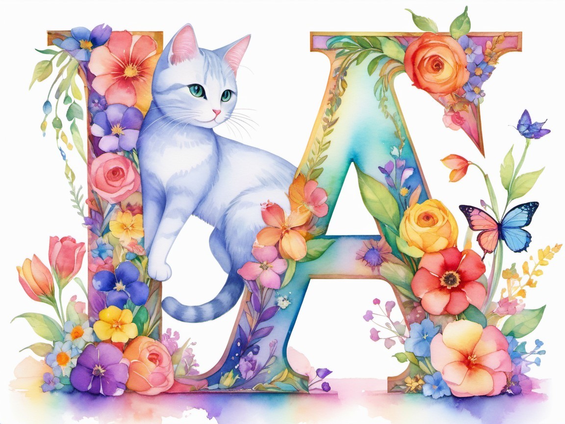 Whimsical Cat Illustration on Colorful Letter A